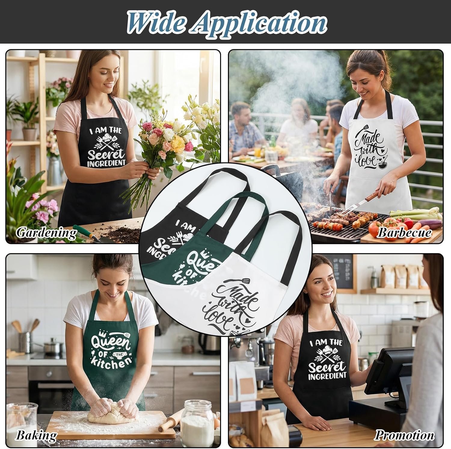 3 Pack Funny Aprons For Women With Pockets, Cute Kitchen Aprons For Women, Oil-Proof Adjustable Cooking Apron For Home Chef BBQ Baking Thanksgiving Birthday Gift (Green, Black, White) - Image 7