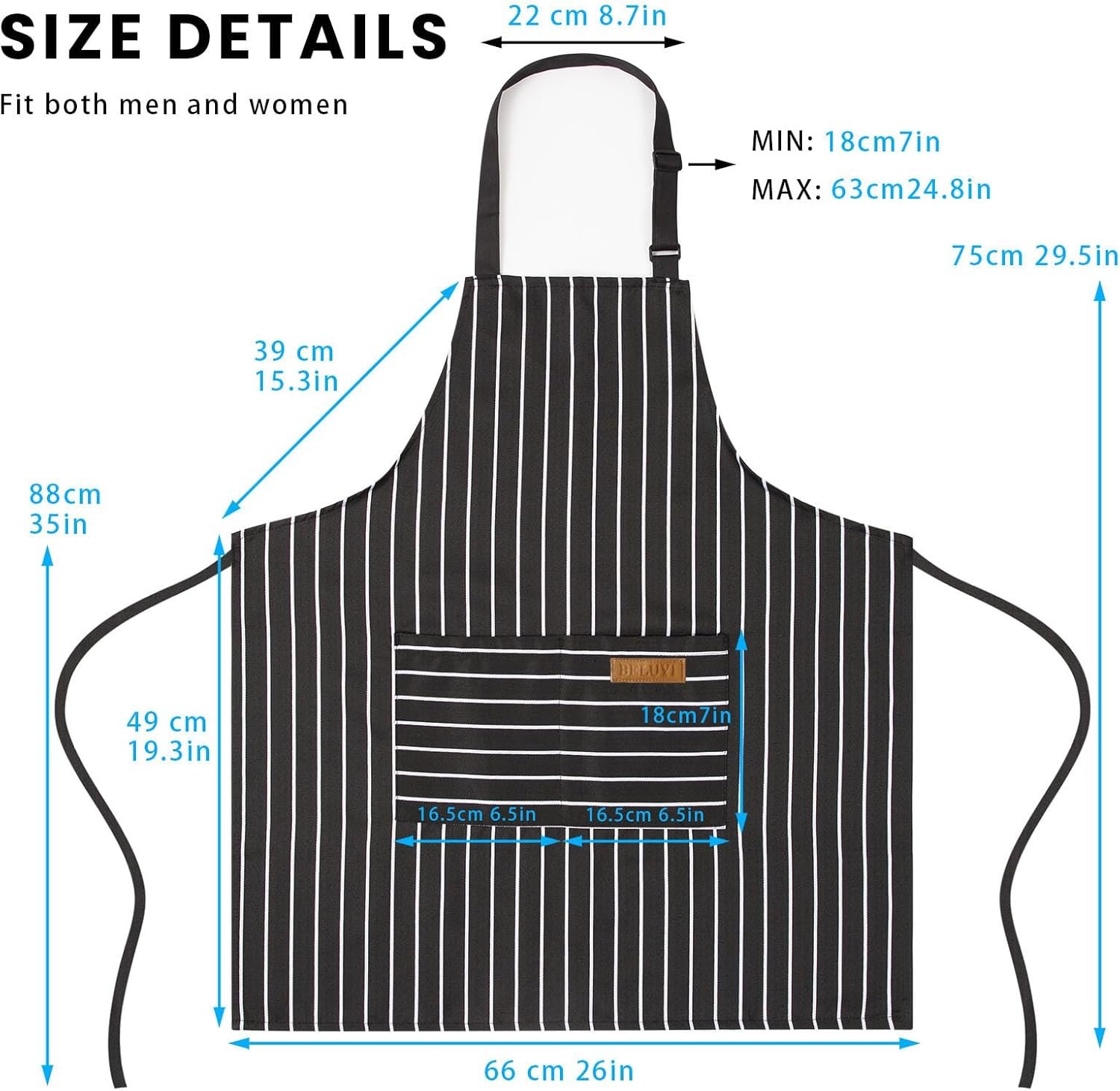 BeLuyi Adjustable Bib Apron with 2 Pockets Chef Cooking Kitchen Restaurant Aprons for Women Men - Image 3