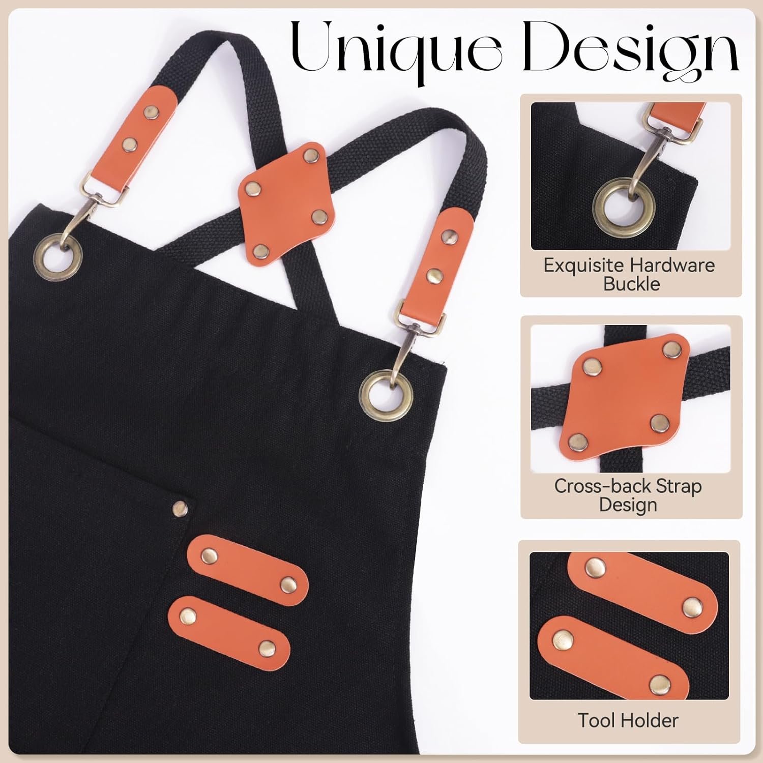 Chef Aprons for Men Women with Large Pockets, Cotton Canvas Water Repellent Kitchen Apron for Cooking - Image 4