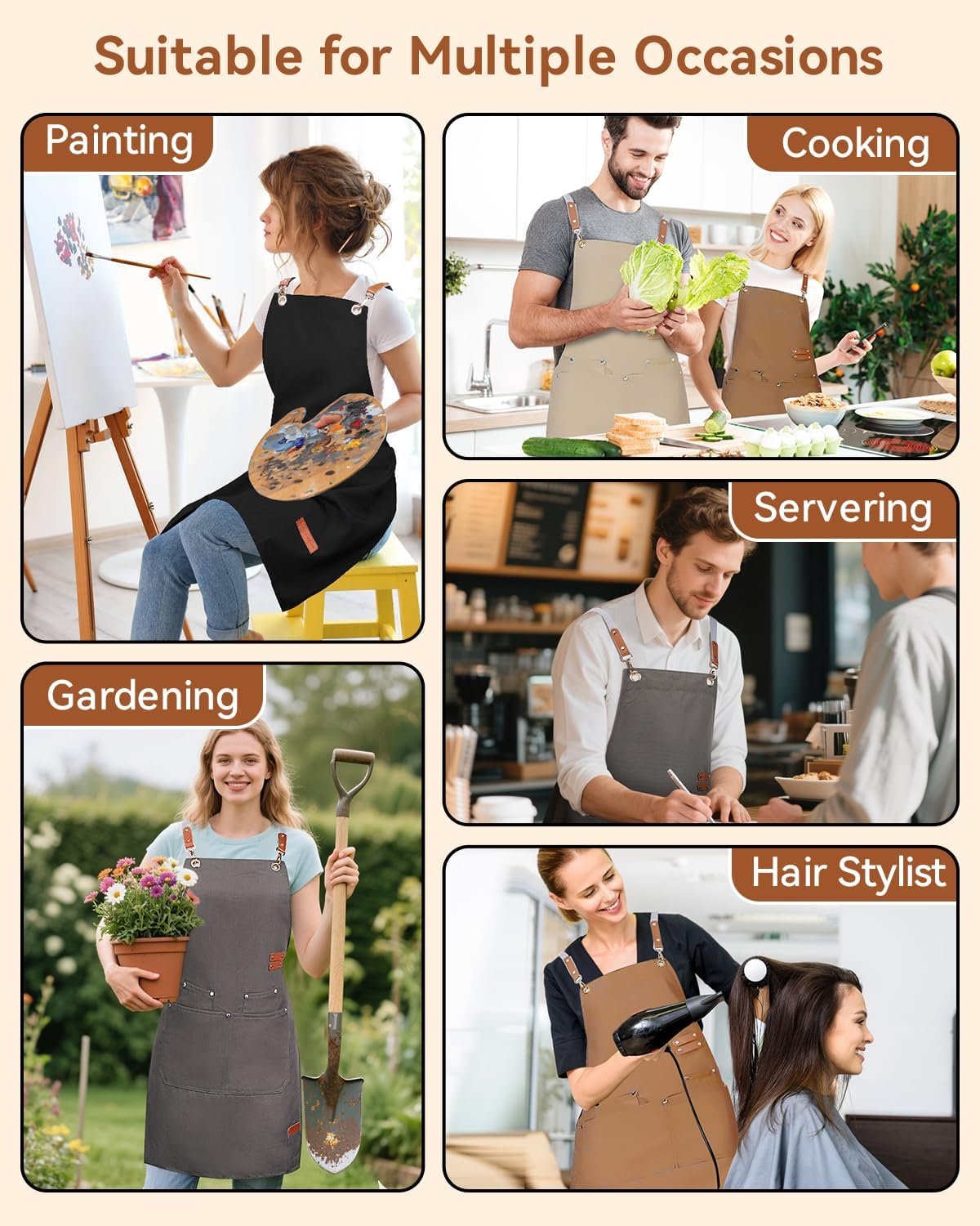 Teskyer Kitchen Cooking Apron with Pockets, Water Oil Resistant, Canvas Cross Back Aprons for Men Women Chef Server - Image 9