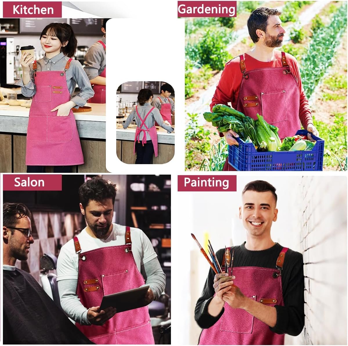 Aprons For Women Men With Pockets 2 Pcs,Kitchen Waterproof Hair Stylist Linen Bbq Tool Canvas For Adults Apron - Image 4