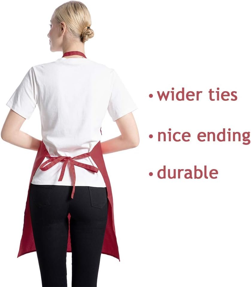 Total 15 PCS Deep Red Plain Deep Red Bib Apron for Women Men Adult with 2 Front Pockets-Painting Baking Cooking Kitchen Apron for Women Girls-(Wine,15pcs) - Image 3