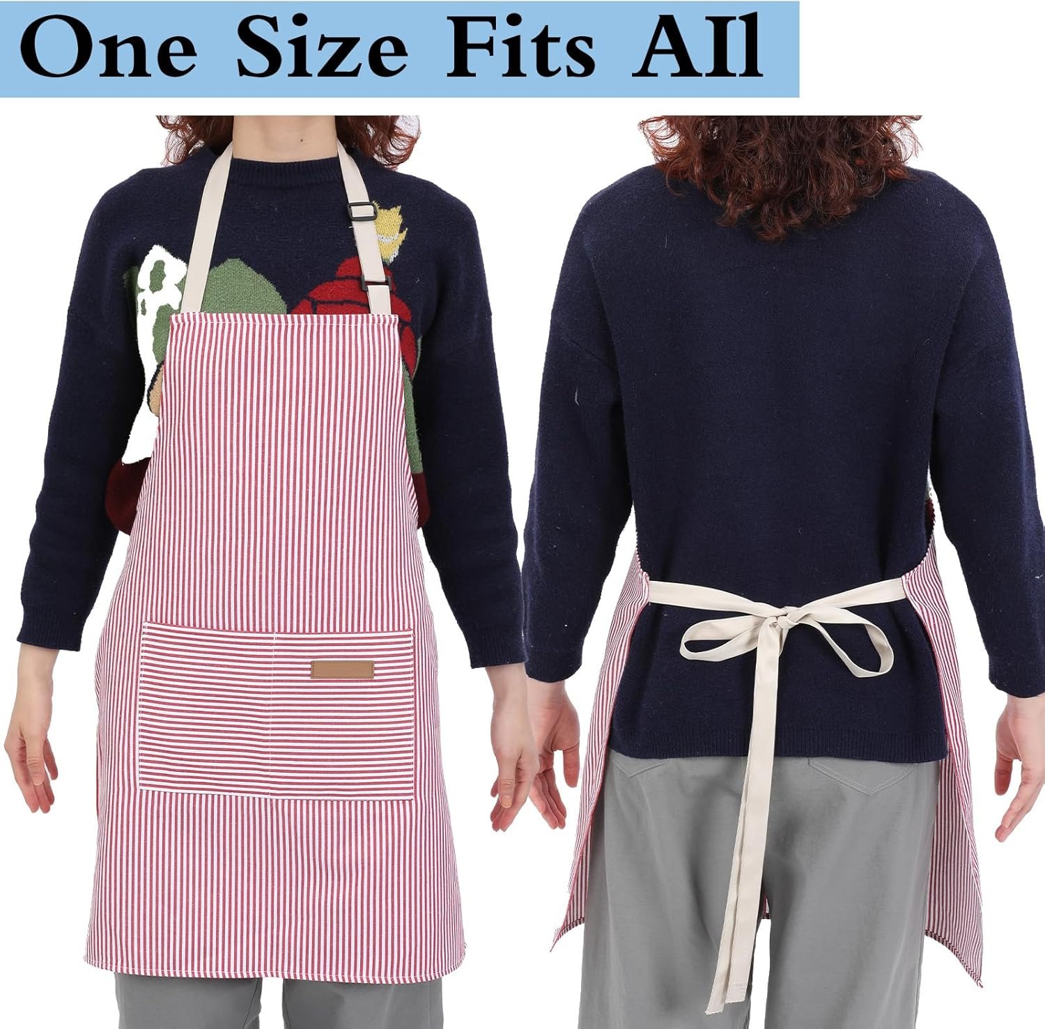 6 Pcs Waterproof kitchen apron Set With 2 Pockets Adjustable Bib Aprons For Cooking Baking BBQ Cleaning, Stripes - Image 4