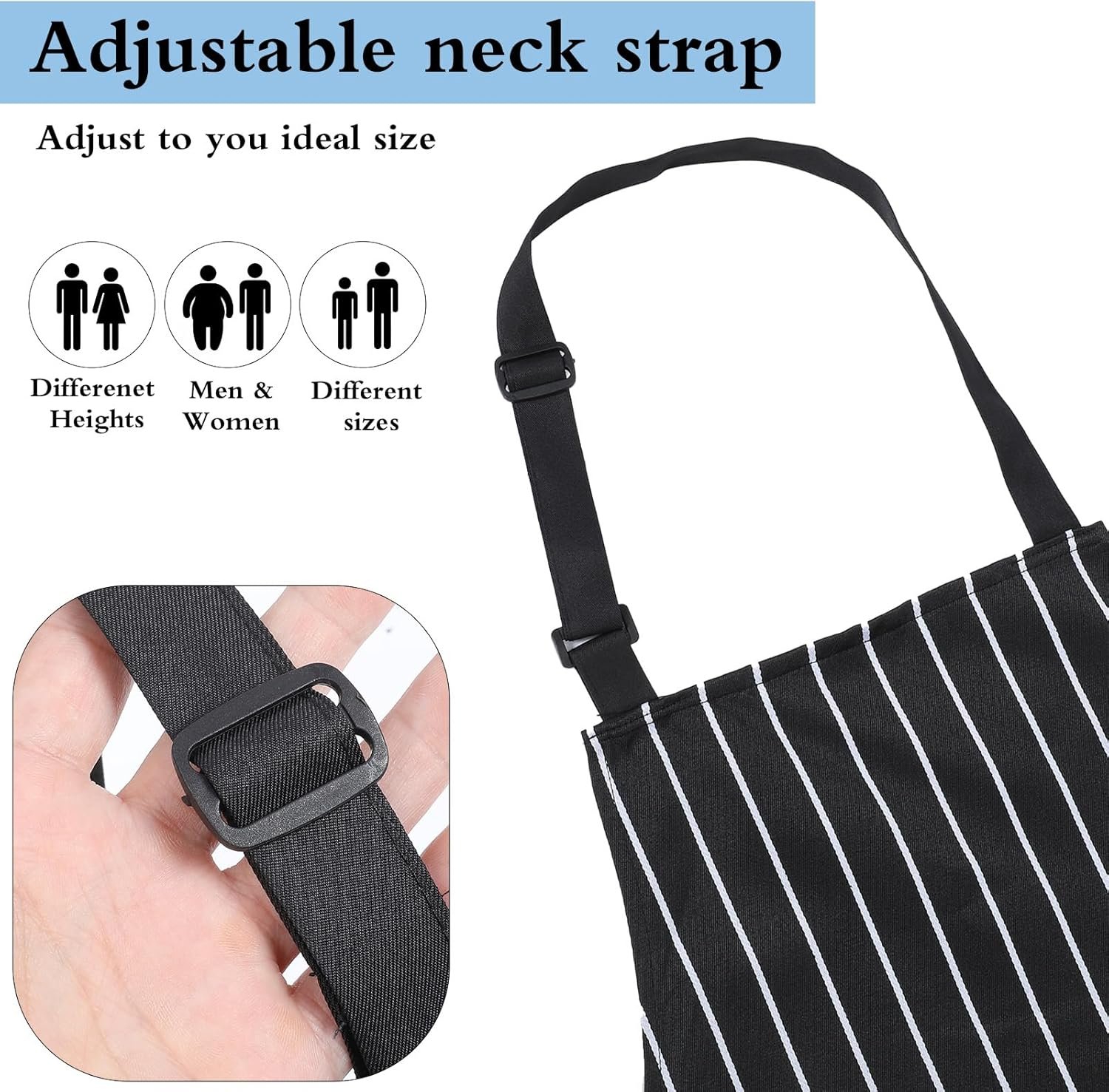 6 Pcs Waterproof kitchen apron Set With 2 Pockets Adjustable Bib Aprons For Cooking Baking BBQ Cleaning, Stripes - Image 5