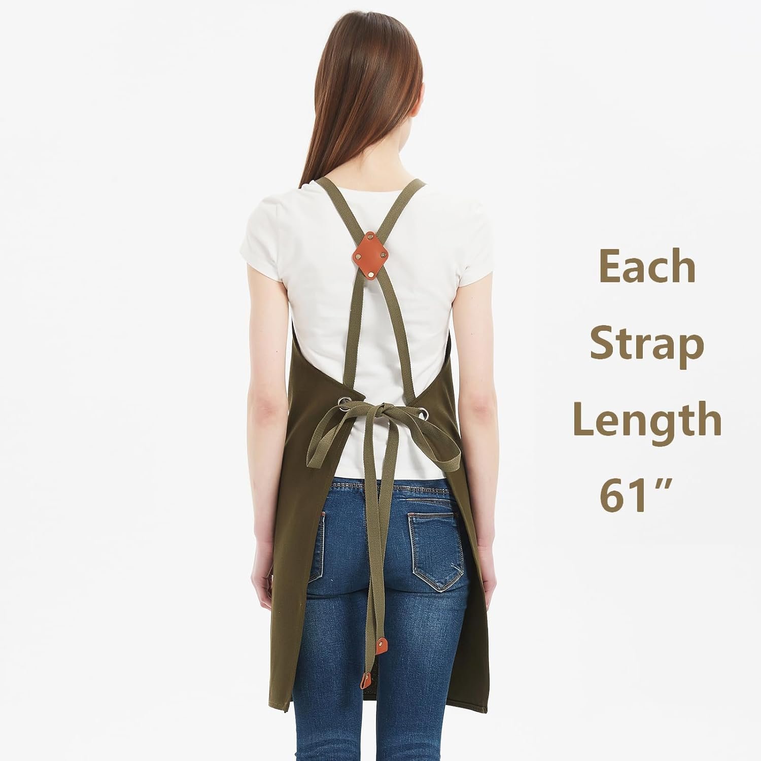 AFUN Chef Aprons for Women Men with Oversized Pockets, 12-Ounce Cotton Canvas Cross Back Water Repellent Apron (Grey Green) - Image 3