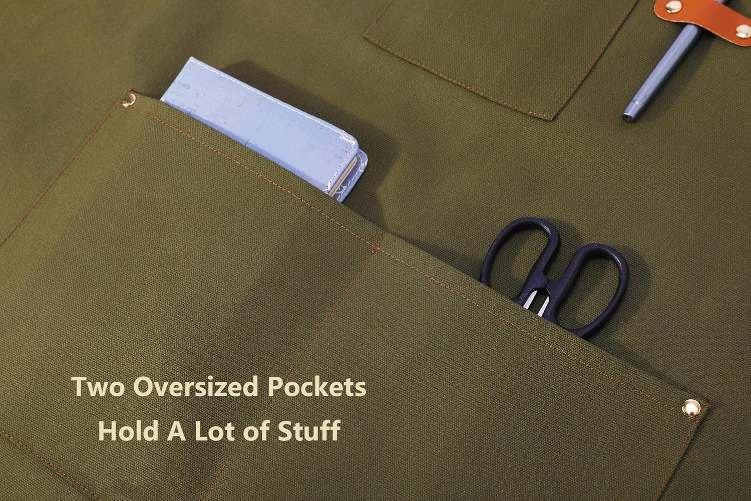 AFUN Chef Aprons for Women Men with Oversized Pockets, 12-Ounce Cotton Canvas Cross Back Water Repellent Apron (Grey Green) - Image 7