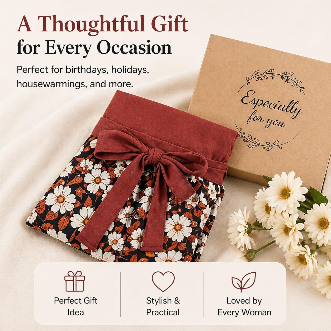 Cute Floral Aprons for Women with Pockets,Cotton Adjustable Neck Strap Apron for Kitchen Cooking Baking Gardening - Image 3