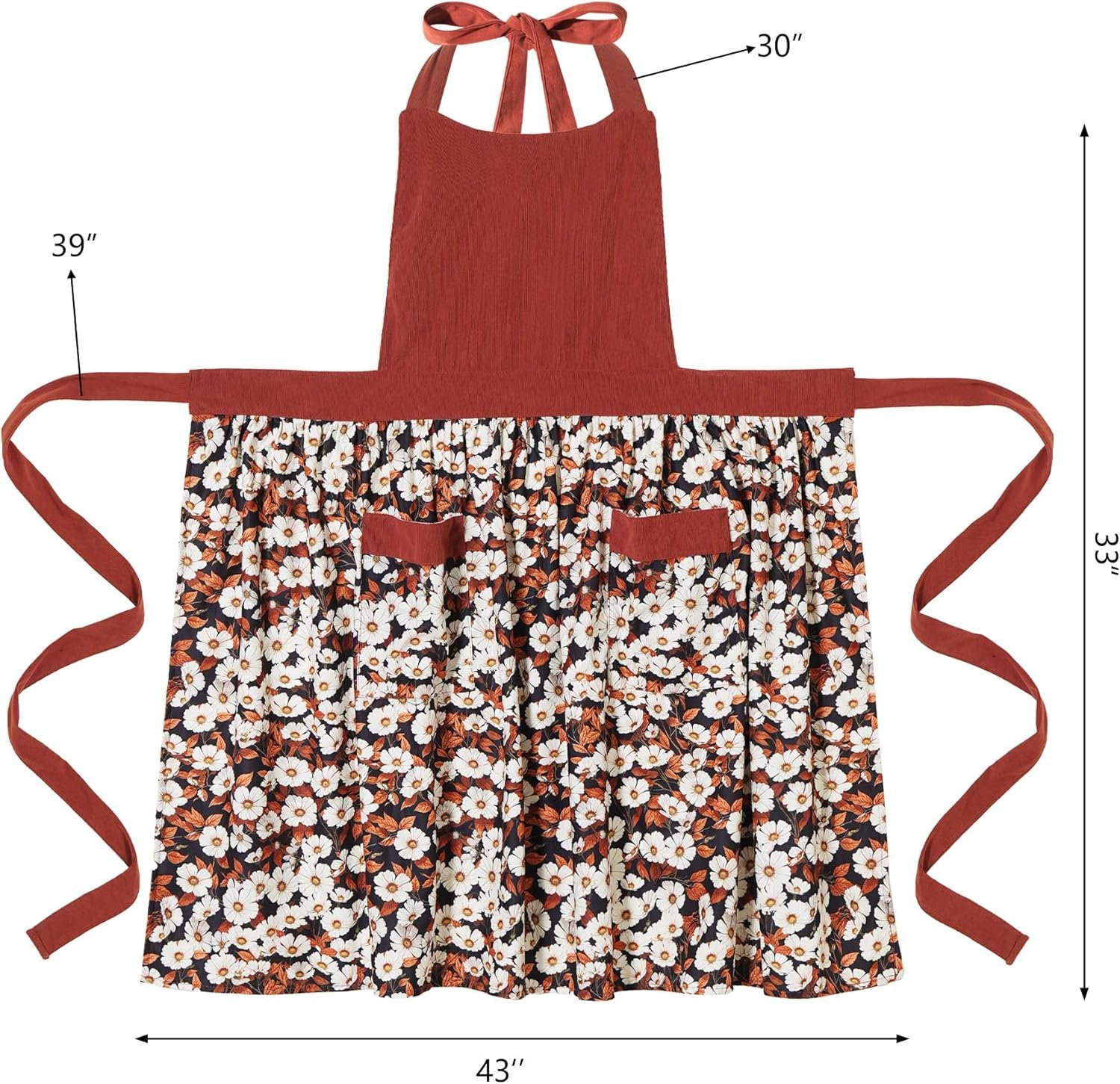 Cute Floral Aprons for Women with Pockets,Cotton Adjustable Neck Strap Apron for Kitchen Cooking Baking Gardening - Image 6