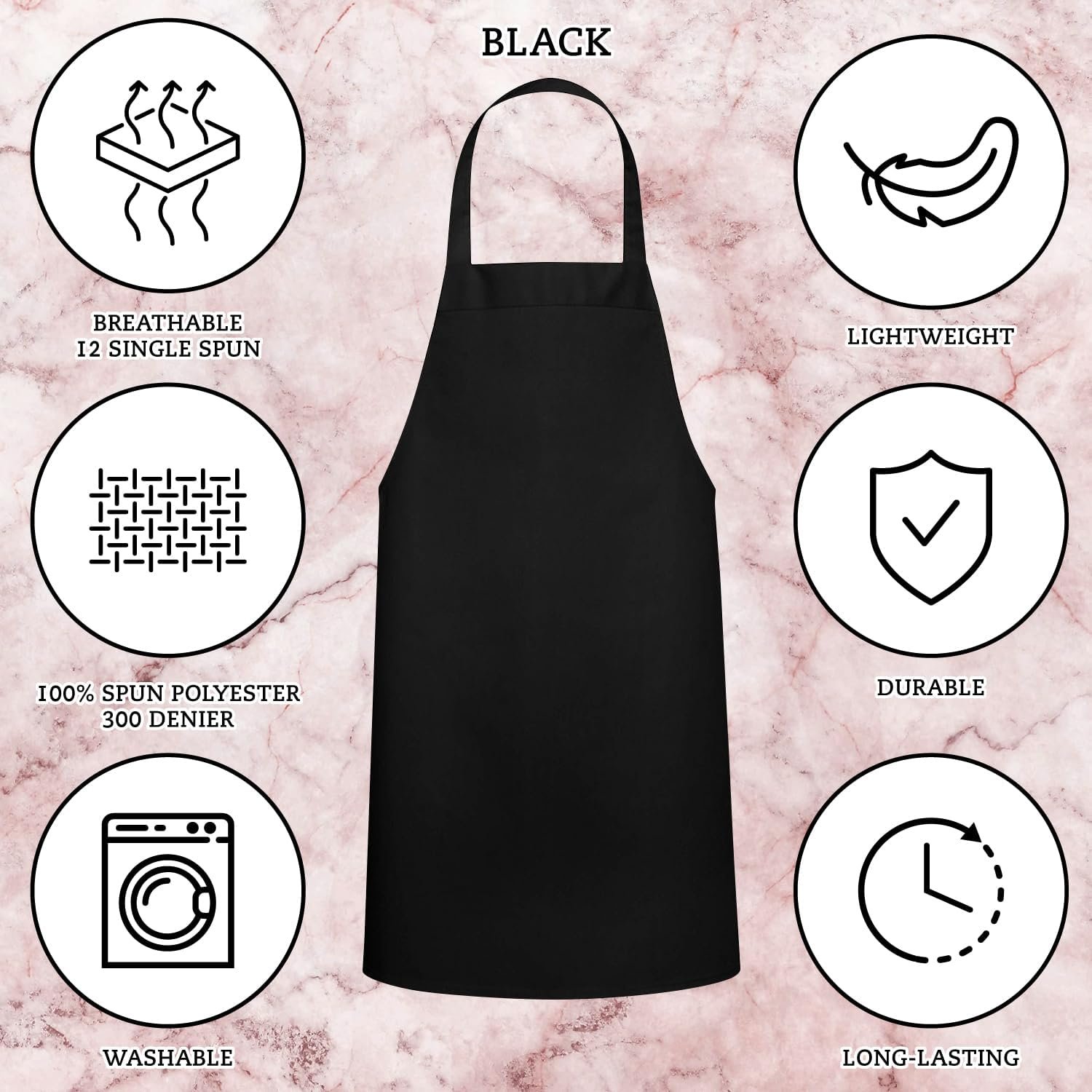 GREEN LIFESTYLE 12 Pack Professional Chef Apron – Grilling Aprons for Men, Waterproof Cooking Aprons for BBQ, Work or Restaurant Use, Kitchen Aprons for Women – Black, No Pockets - Image 3
