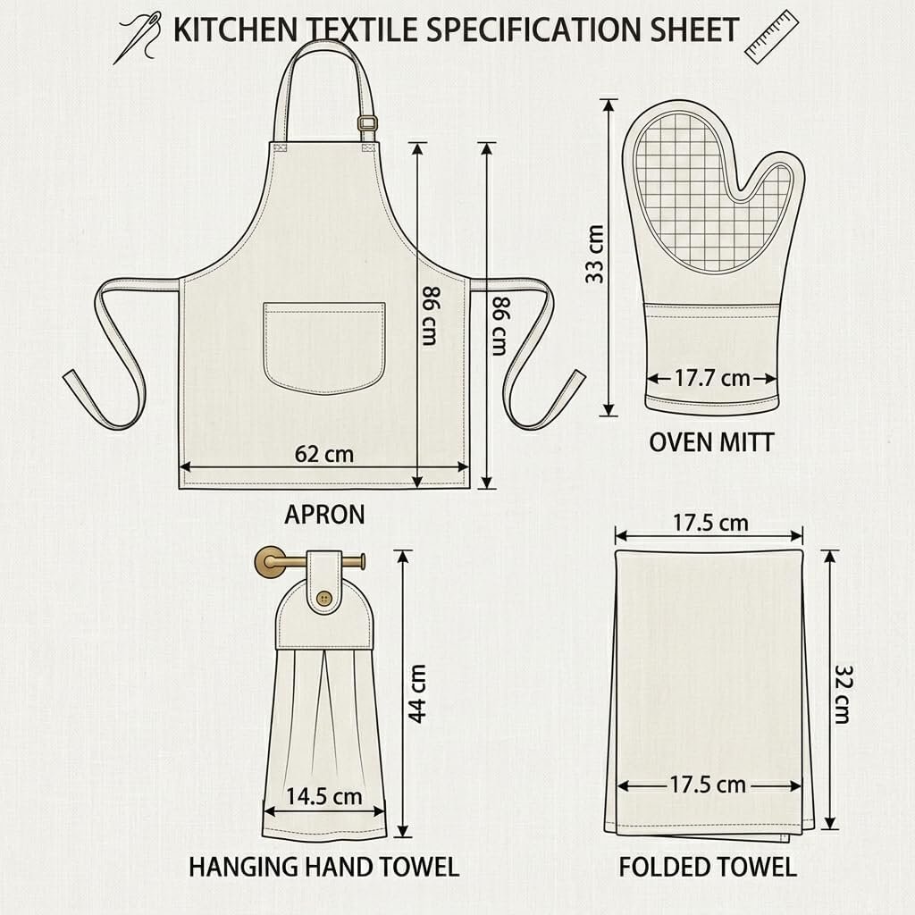 4-Piece Kitchen Apron Set with Oven Mitt & Dish Towel, Cooking Apron for Women,Housewarming Gift Set - Image 3