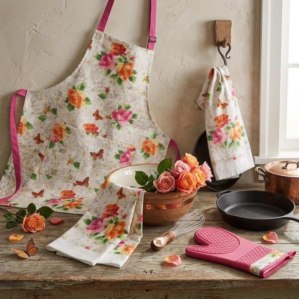 4-Piece Kitchen Apron Set with Oven Mitt & Dish Towel, Cooking Apron for Women,Housewarming Gift Set - Image 7