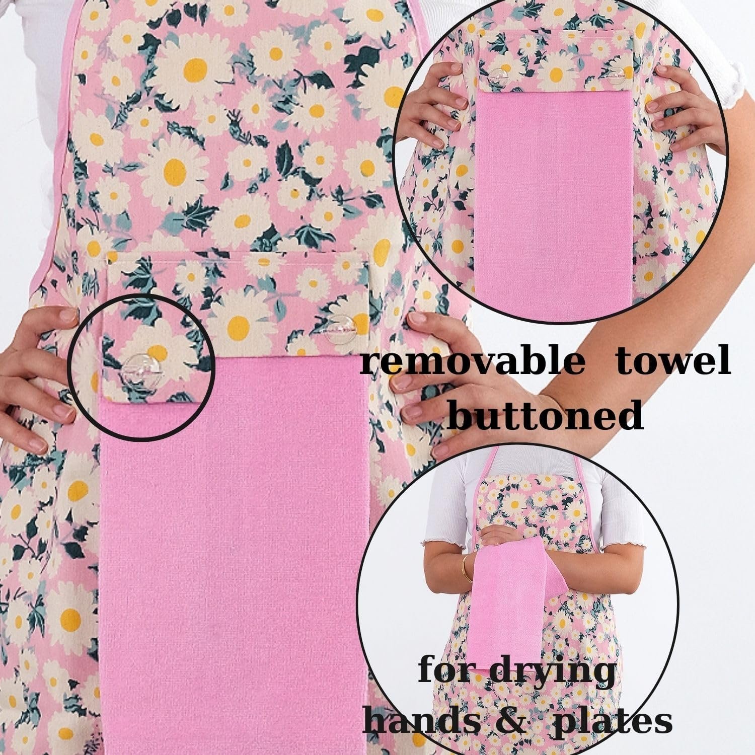 Floral Kitchen Apron and Oven Mitt Set-(4 pieces); Multicolor Waterproof Apron - Oven Mitt - Pot Holder - Hand Towel - Image 6
