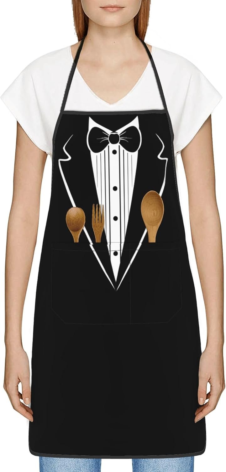 Kitchen Aprons for Men with Pockets Chef Apron for Women Cooking Gardening Baking Server Waitress - Image 3