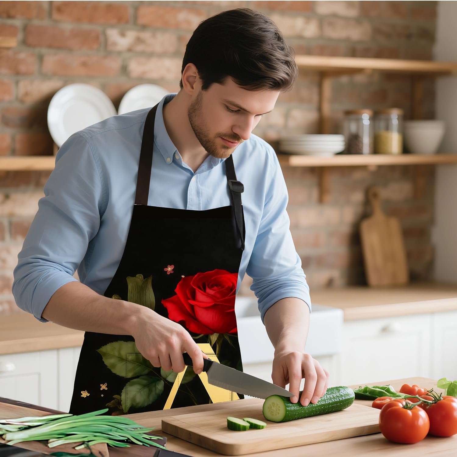 ANNA QUEEN Funny Chicken Sunflower Apron for Women Men,Cute Adjustable Kitchen Cooking BBQ Baking Apron with Pocket - Image 3