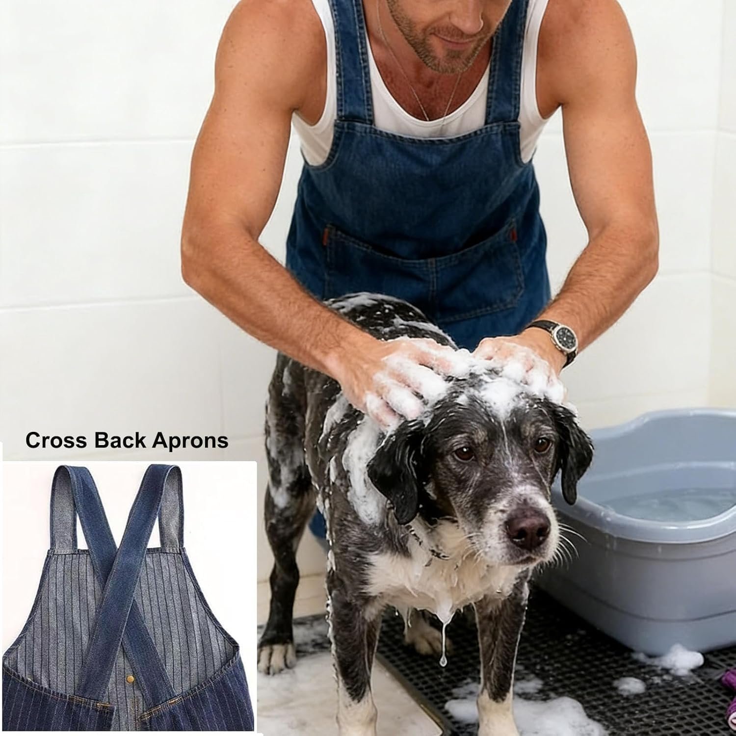 Adult Jour Apron, Lightweight Cotton Apron with Front Pocket, Denim Cross Back Aprons, Durable & Stain-Resistant - Image 8
