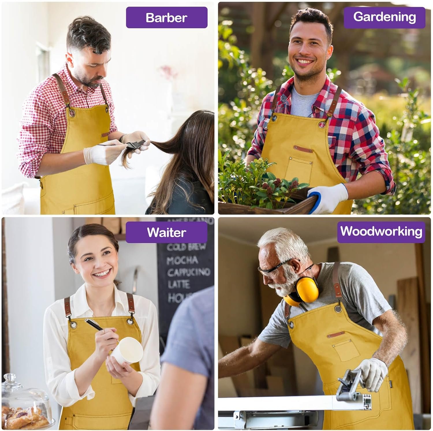Chef Apron for Men Women with Gift Box Pack, Cross Back Apron with Pockets for Kitchen Cooking Baking Artist Painting, Cotton Canvas Work Aprons for Shop, Garden, Restaurant, Cafe (Yellow, M to XXL) - Image 4