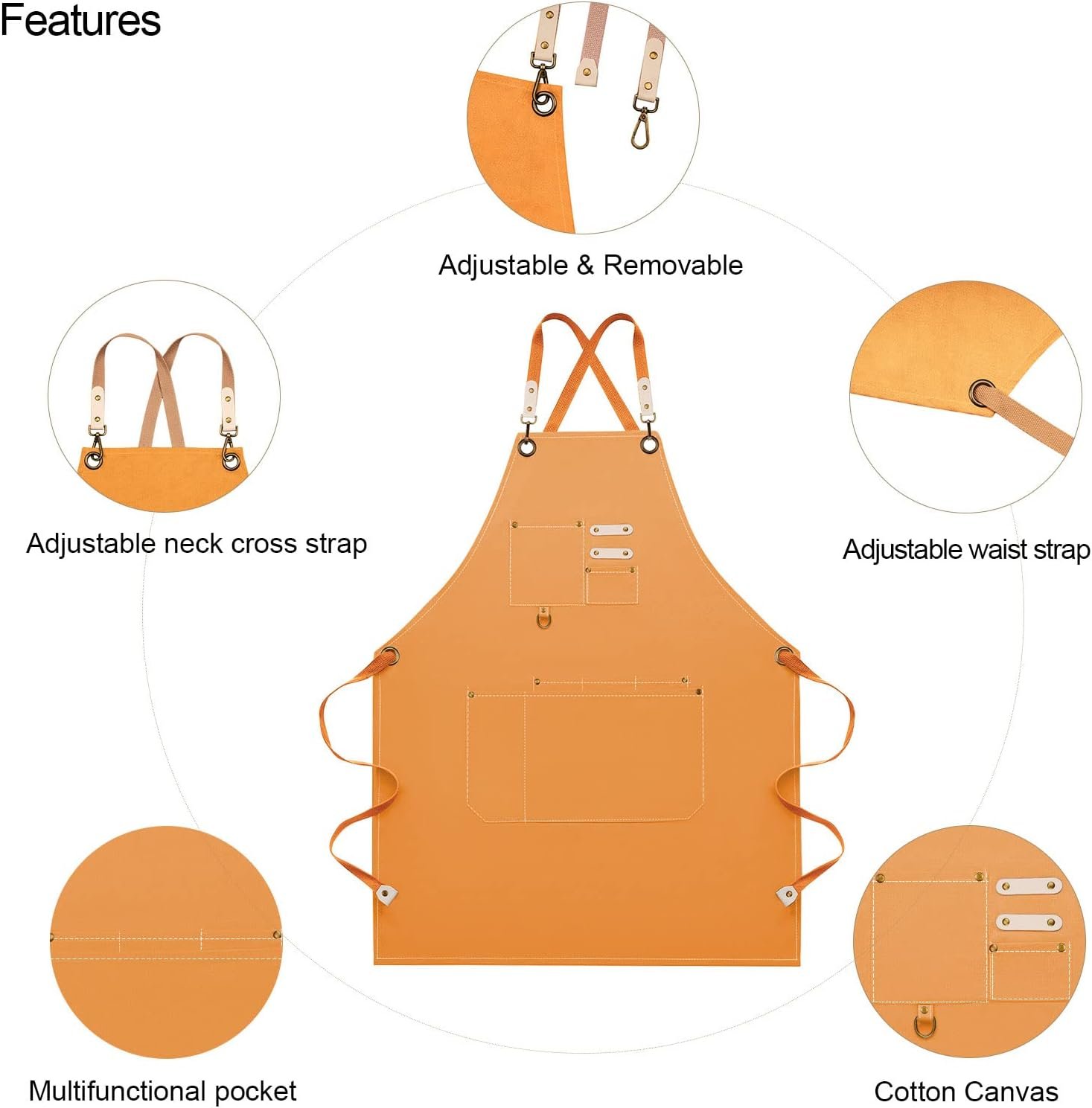 Dulabi Apron, Adjustable Chef Apron for Women and Men with Large Pockets, Cooking Kitchen Apron with Back Straps - Image 2