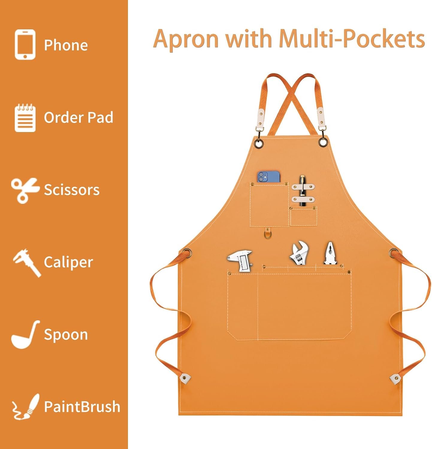 Dulabi Apron, Adjustable Chef Apron for Women and Men with Large Pockets, Cooking Kitchen Apron with Back Straps - Image 3