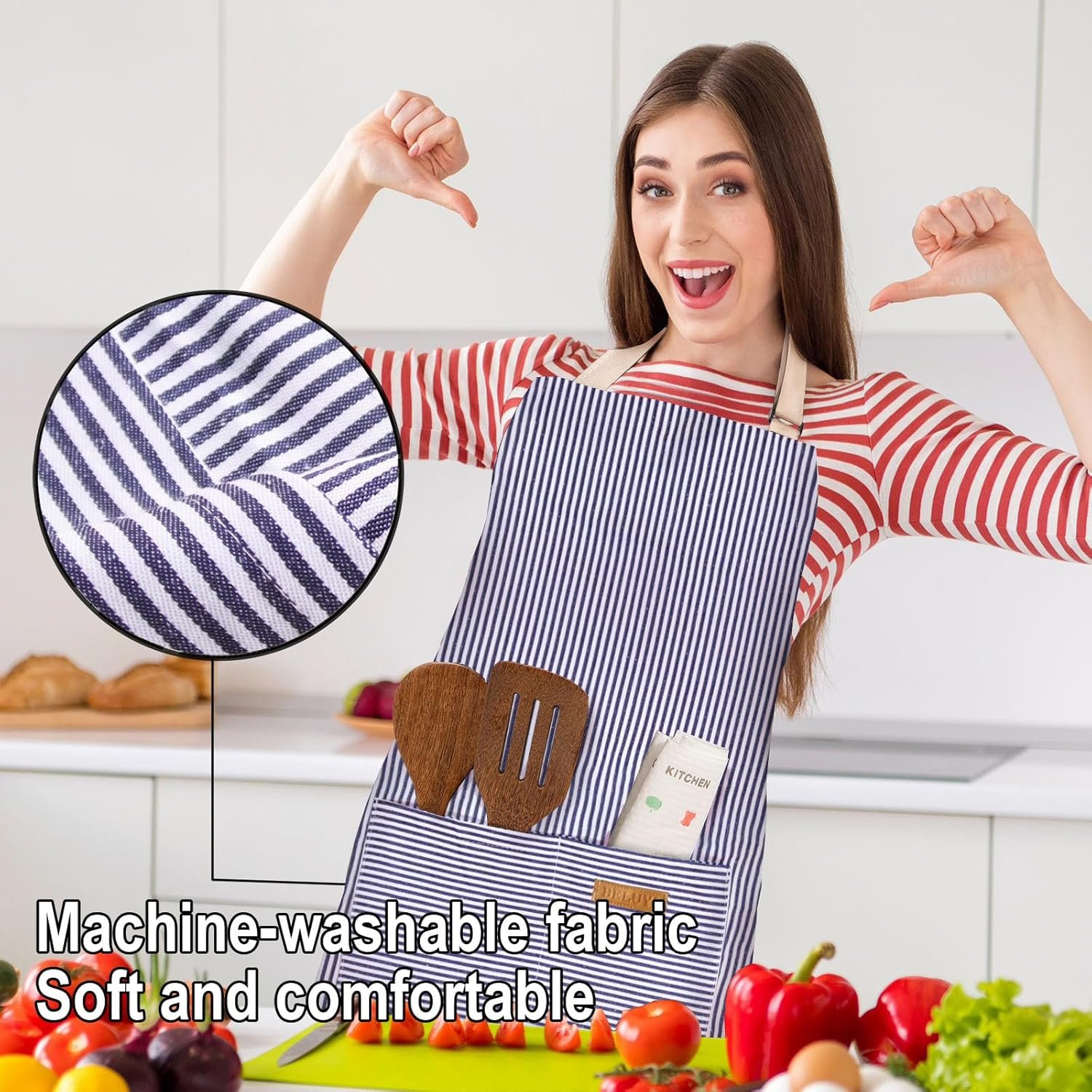 BeLuyi Adjustable Bib Apron with 2 Pockets Chef Cooking Kitchen Restaurant Aprons for Women Men - Image 5