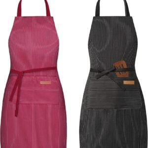 BeLuyi 2 Pack Adjustable Bib Apron with 2 Pockets Chef Cooking Kitchen Restaurant Aprons for Women Men