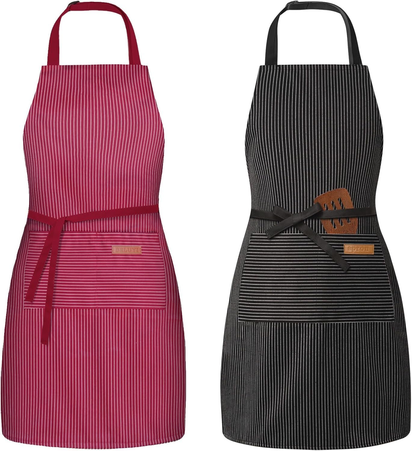 BeLuyi 2 Pack Adjustable Bib Apron with 2 Pockets Chef Cooking Kitchen Restaurant Aprons for Women Men