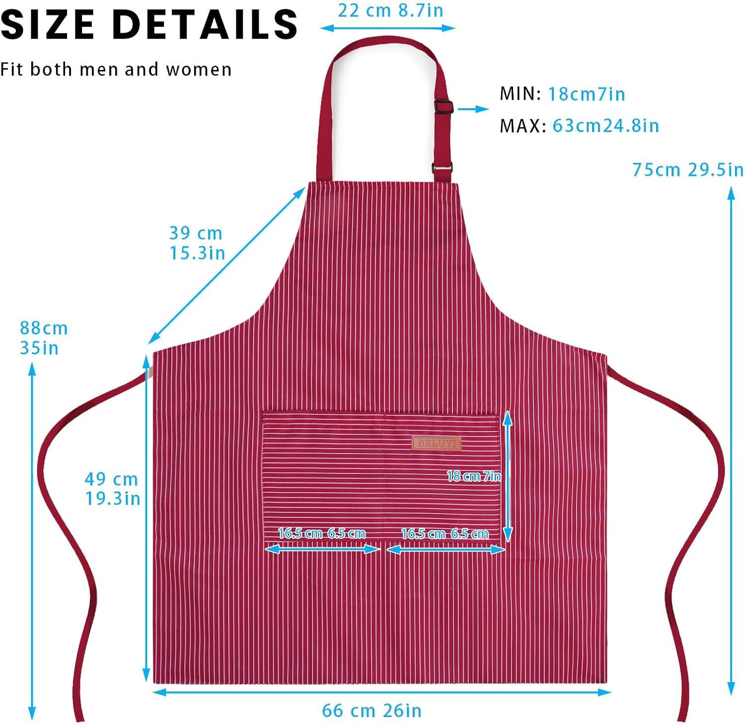 BeLuyi 2 Pack Adjustable Bib Apron with 2 Pockets Chef Cooking Kitchen Restaurant Aprons for Women Men - Image 3