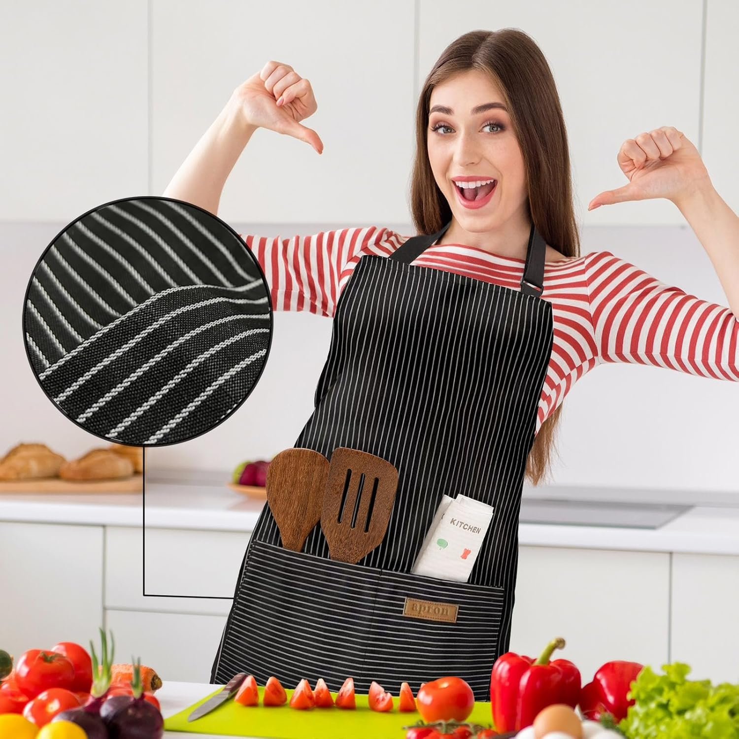 BeLuyi 2 Pack Adjustable Bib Apron with 2 Pockets Chef Cooking Kitchen Restaurant Aprons for Women Men - Image 4