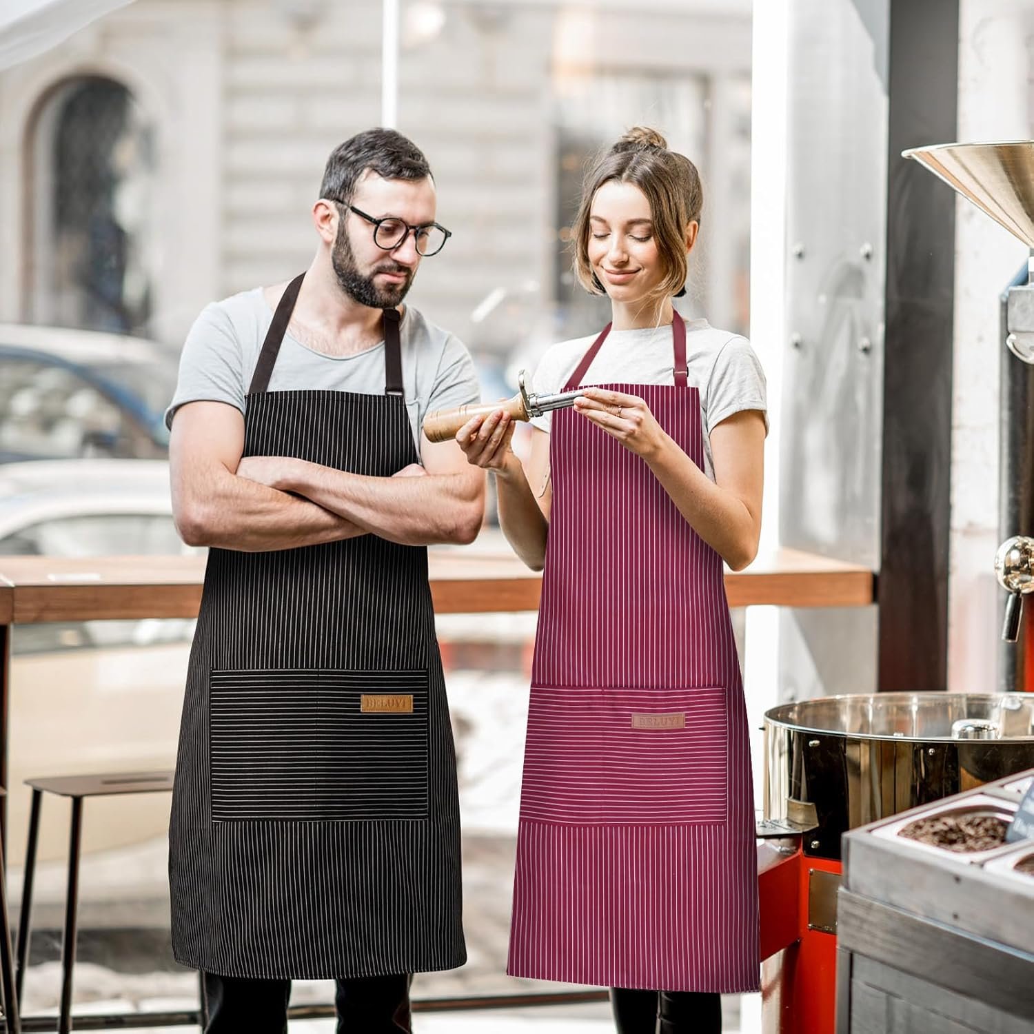BeLuyi 2 Pack Adjustable Bib Apron with 2 Pockets Chef Cooking Kitchen Restaurant Aprons for Women Men - Image 5