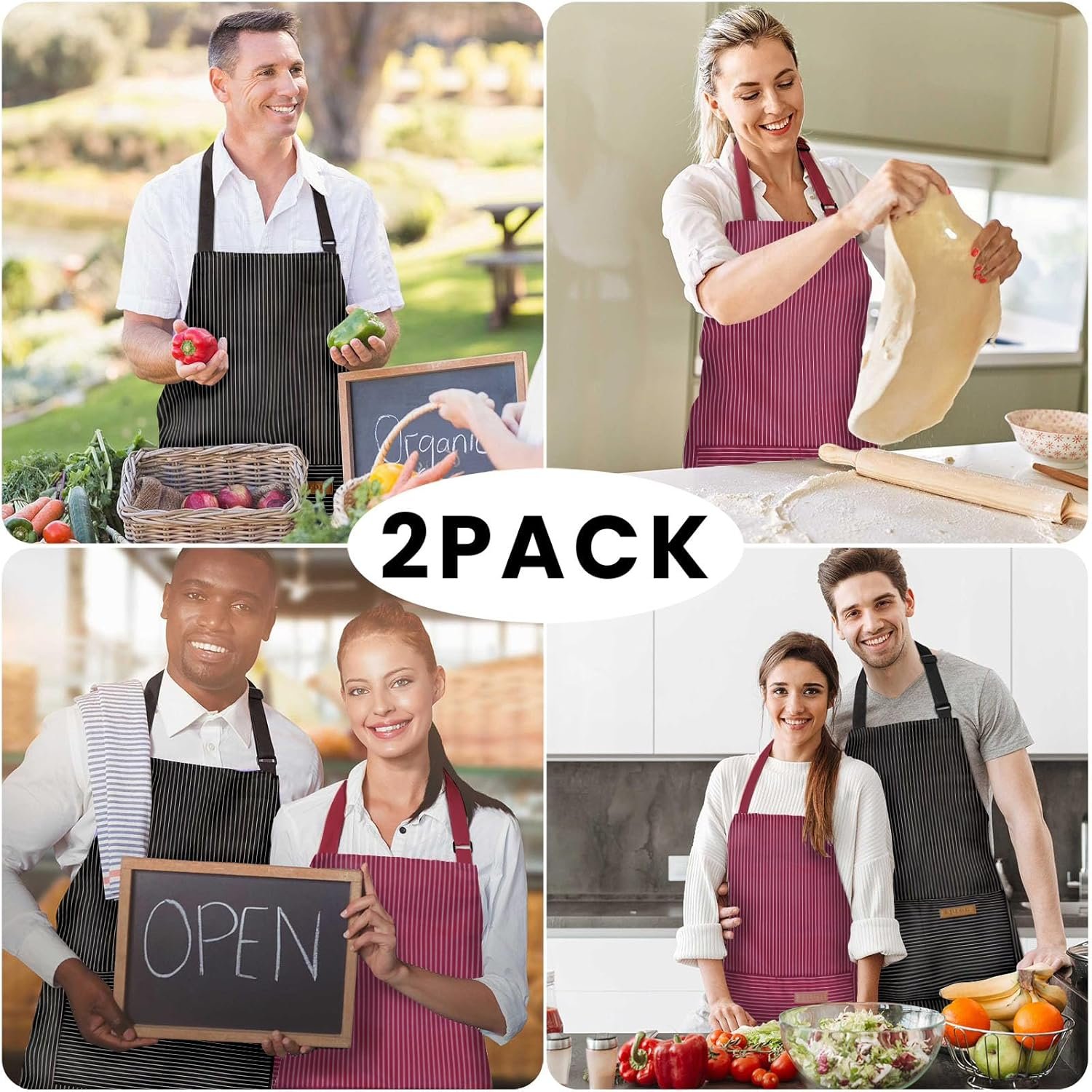 BeLuyi 2 Pack Adjustable Bib Apron with 2 Pockets Chef Cooking Kitchen Restaurant Aprons for Women Men - Image 7