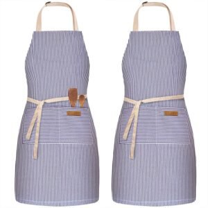 BeLuyi 2 Pack Adjustable Bib Apron with 2 Pockets Chef Cooking Kitchen Restaurant Aprons for Women Men