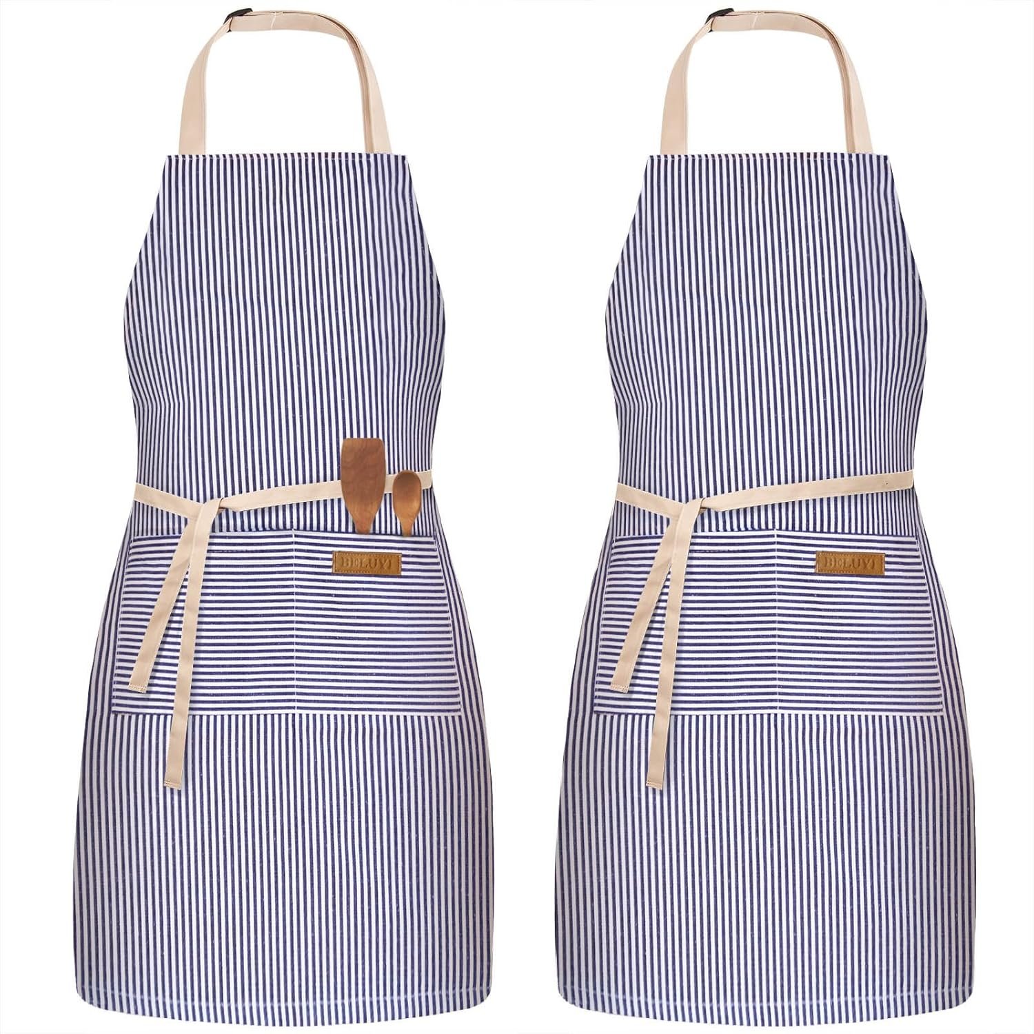 BeLuyi 2 Pack Adjustable Bib Apron with 2 Pockets Chef Cooking Kitchen Restaurant Aprons for Women Men