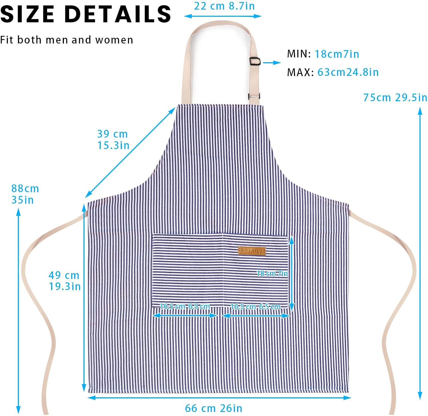 BeLuyi 2 Pack Adjustable Bib Apron with 2 Pockets Chef Cooking Kitchen Restaurant Aprons for Women Men - Image 3