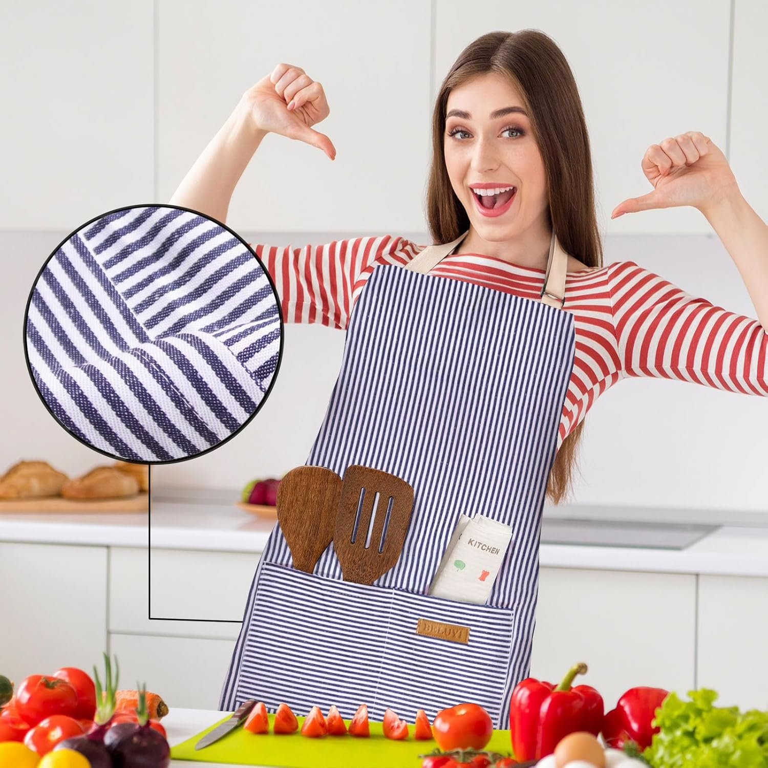 BeLuyi 2 Pack Adjustable Bib Apron with 2 Pockets Chef Cooking Kitchen Restaurant Aprons for Women Men - Image 4