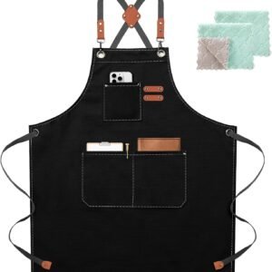 ZOMAO Chef Apron for Women Men with Large Pockets, Cotton Canvas Cross Back Waterproof Work Aprons for Kitchen Cooking Bib
