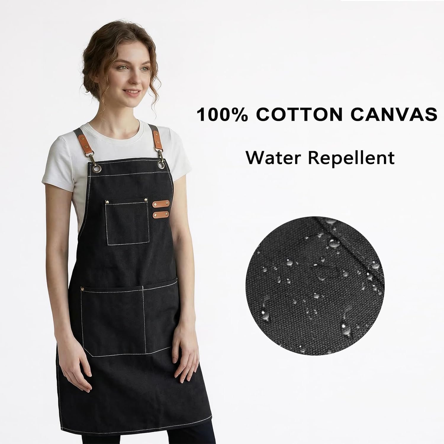 ZOMAO Chef Apron for Women Men with Large Pockets, Cotton Canvas Cross Back Waterproof Work Aprons for Kitchen Cooking Bib - Image 2