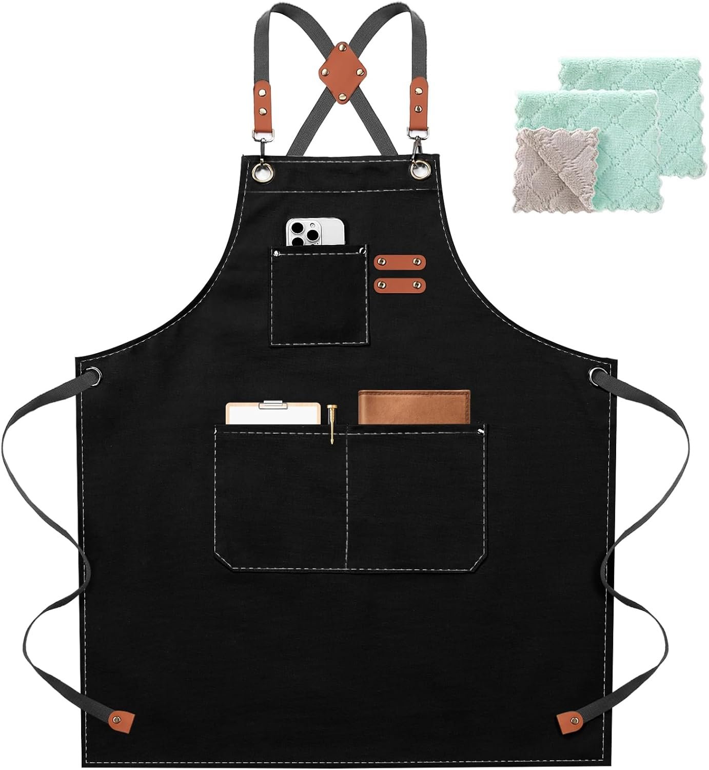 ZOMAO Chef Apron for Women Men with Large Pockets, Cotton Canvas Cross Back Waterproof Work Aprons for Kitchen Cooking Bib