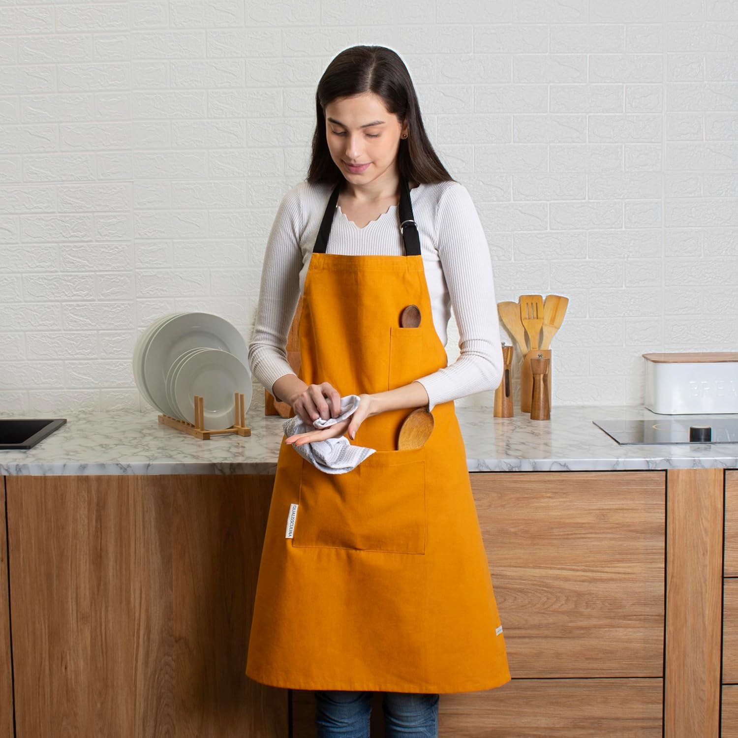Cotton Canvas Apron for Women & Men – Adjustable Neck Strap & Waist Ties with Pockets - Image 4