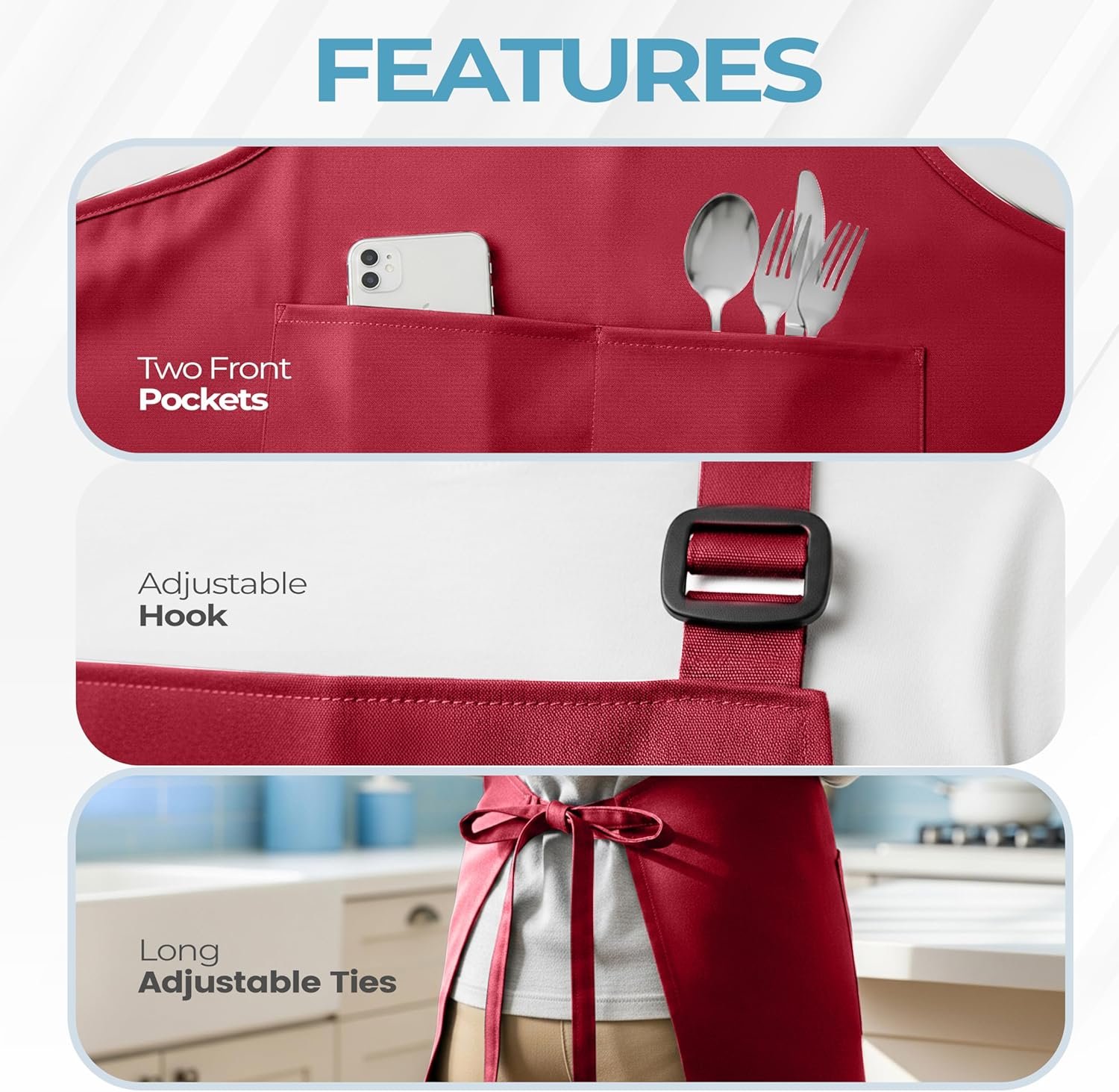 Utopia Kitchen 4 Pack Bib Apron Adjustable with 2 Pockets, Water and Oil Resistant, Cooking Kitchen Chef Apron for Women Men - Image 4
