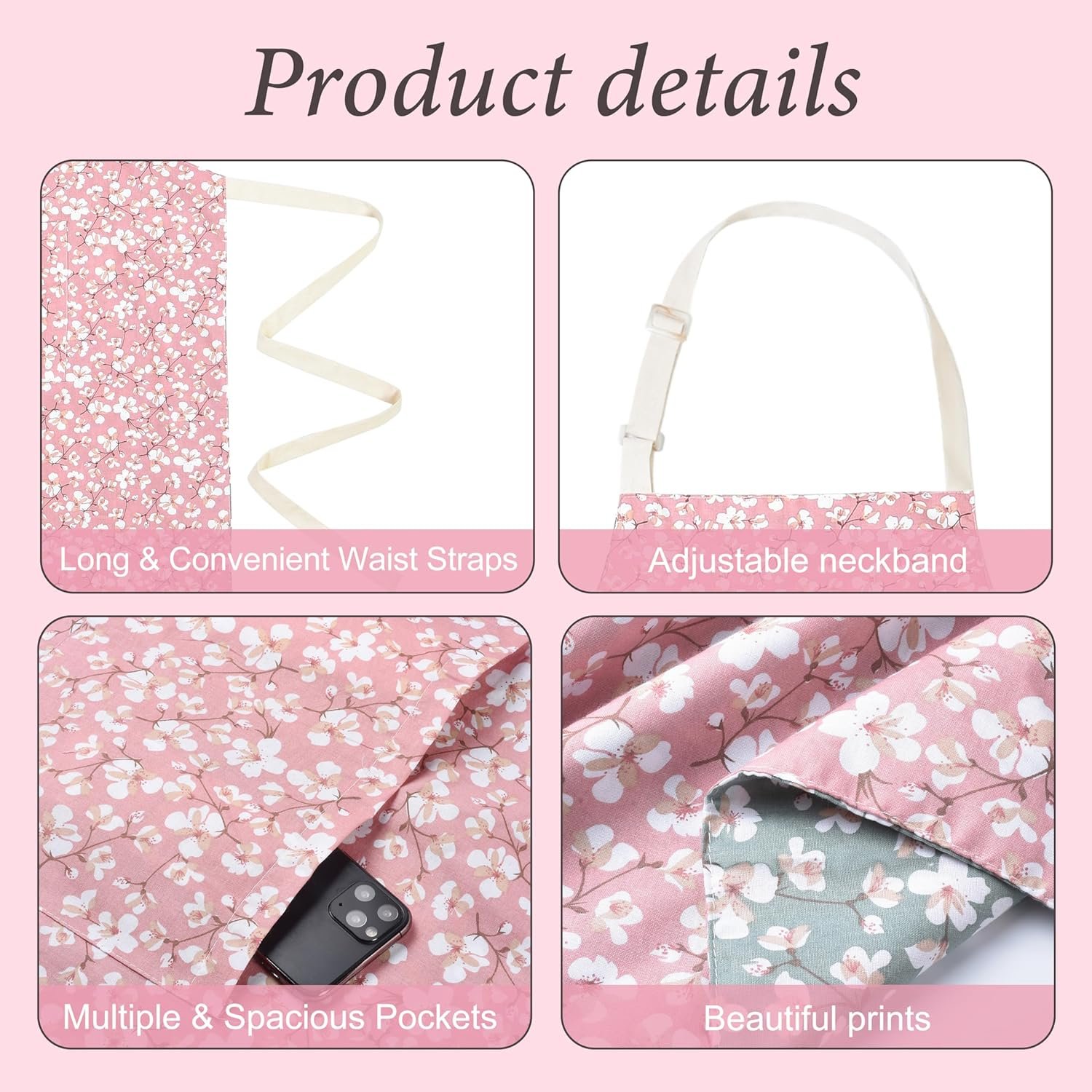 Aoomzoon Kitchen Aprons for Women with 2 Pockets,Double Sided Vintage Adjustable Apron for Gardening Cooking Arting Painting - Image 2