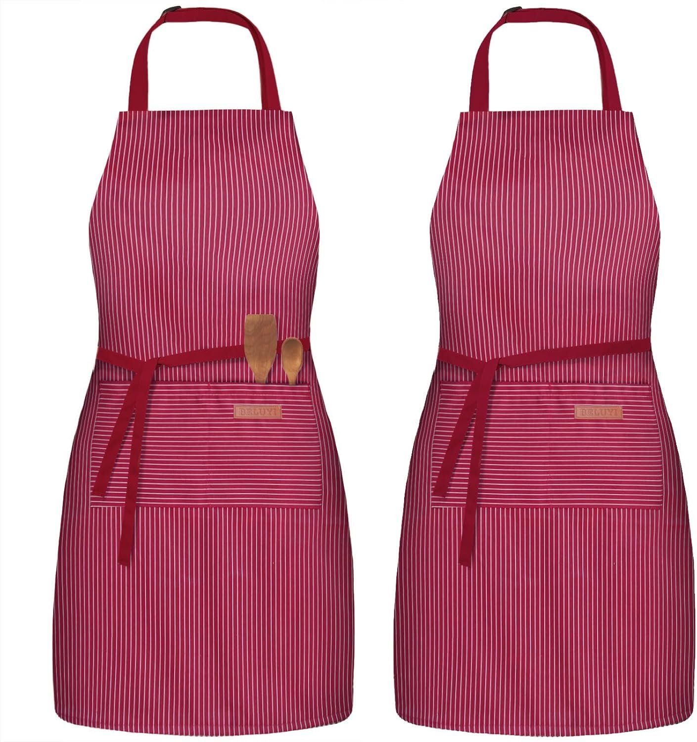 BeLuyi 2 Pack Adjustable Bib Apron with 2 Pockets Chef Cooking Kitchen Restaurant Aprons for Women Men