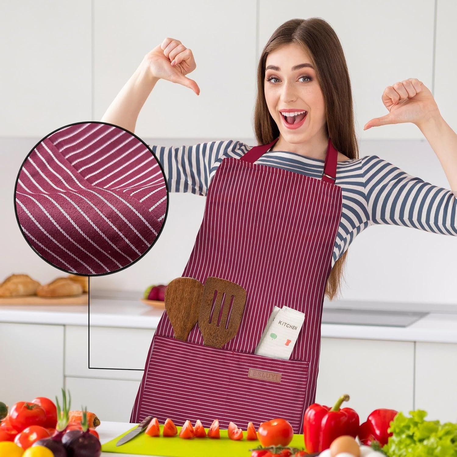 BeLuyi 2 Pack Adjustable Bib Apron with 2 Pockets Chef Cooking Kitchen Restaurant Aprons for Women Men - Image 4