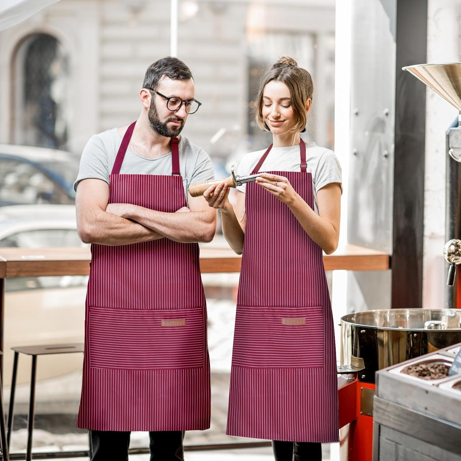 BeLuyi 2 Pack Adjustable Bib Apron with 2 Pockets Chef Cooking Kitchen Restaurant Aprons for Women Men - Image 5
