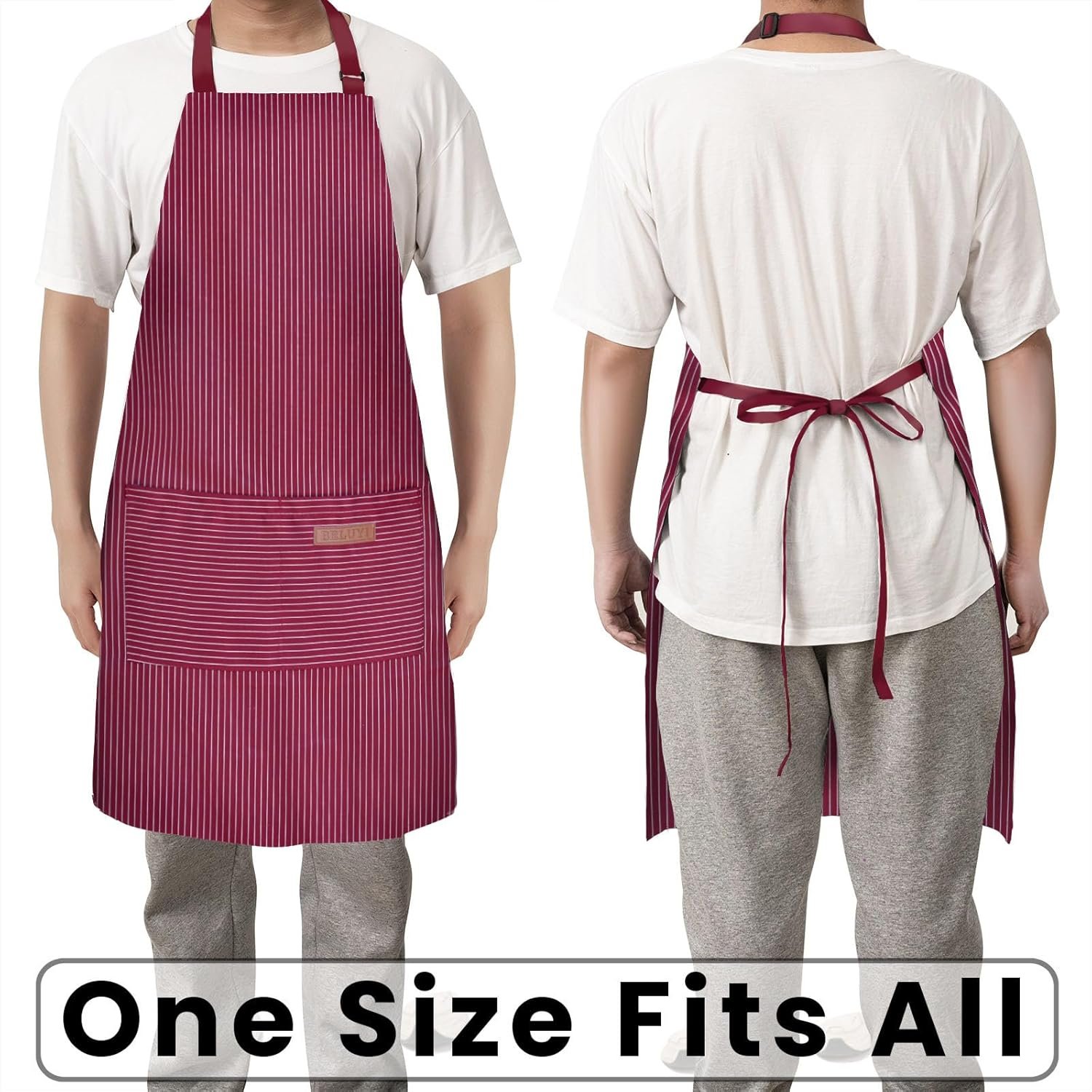 BeLuyi 2 Pack Adjustable Bib Apron with 2 Pockets Chef Cooking Kitchen Restaurant Aprons for Women Men - Image 6