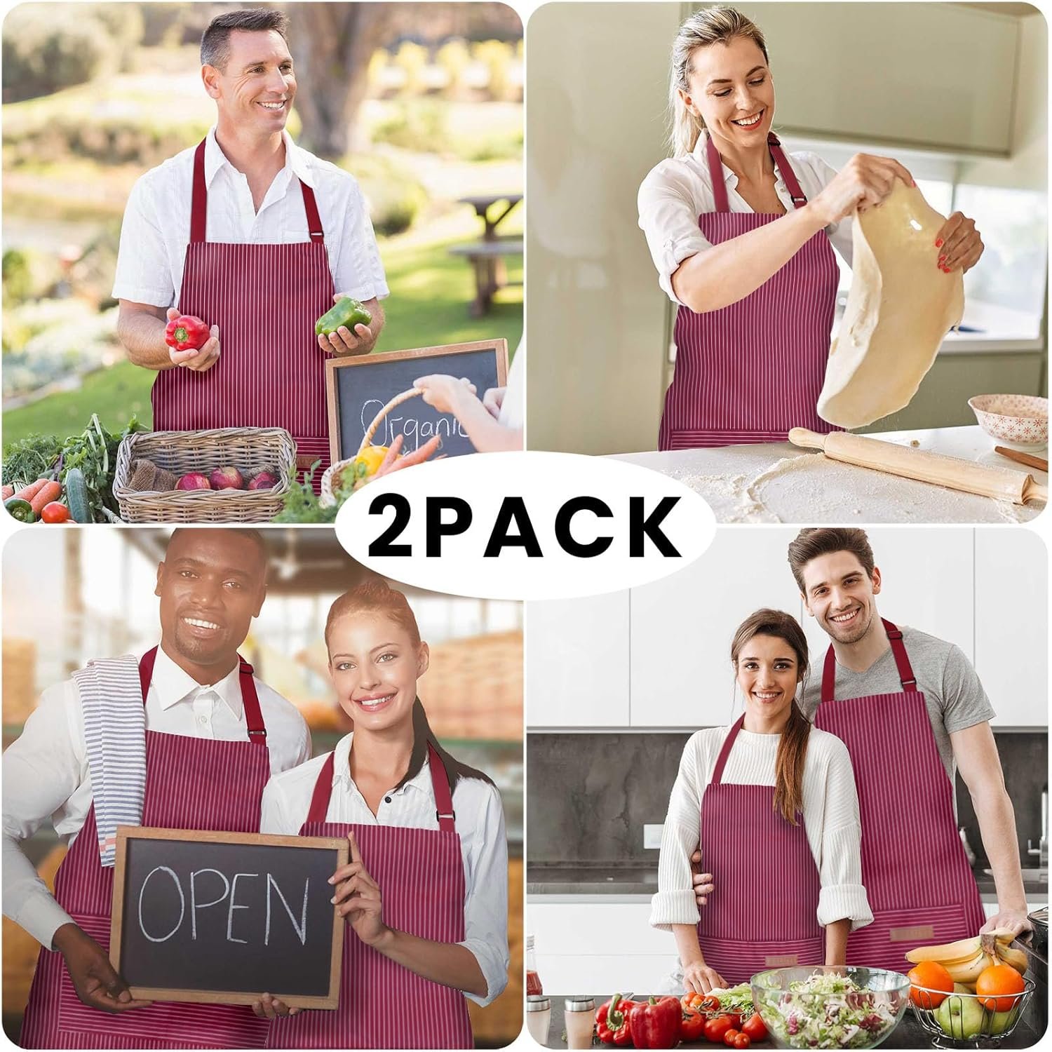 BeLuyi 2 Pack Adjustable Bib Apron with 2 Pockets Chef Cooking Kitchen Restaurant Aprons for Women Men - Image 7