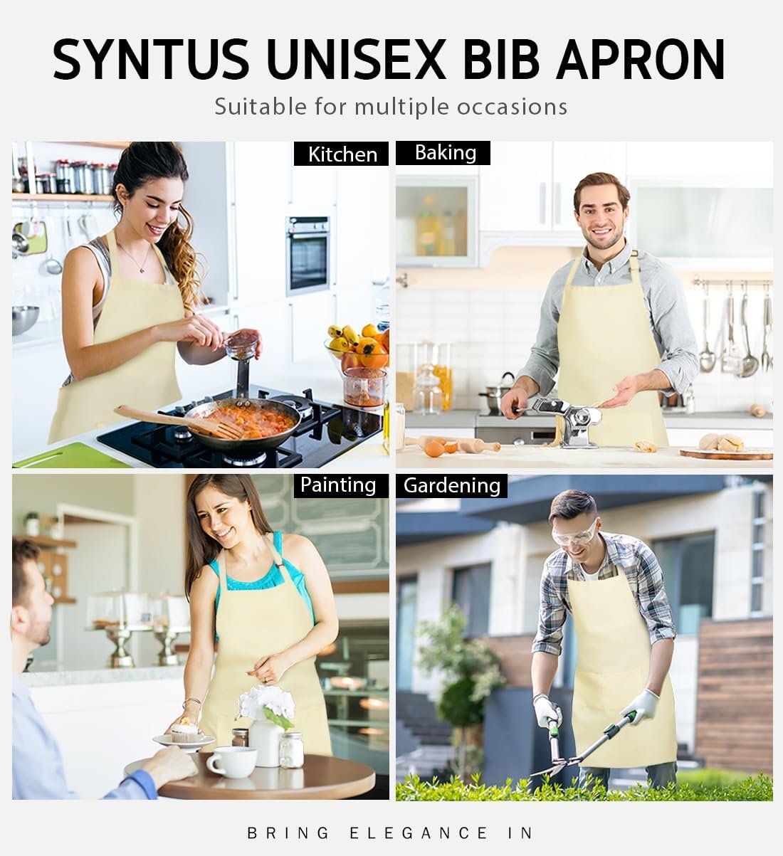 Syntus Apron for Men Women, Adjustable Cooking Kitchen Chef Aprons with 2 Pockets - Image 2