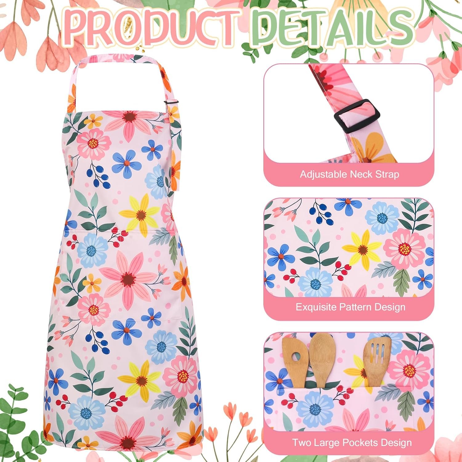 2 Pack Floral Apron for Women with Pockets, Adjustable Kitchen Chef Apron for Cooking, Baking, Gardening, Crafting - Image 3