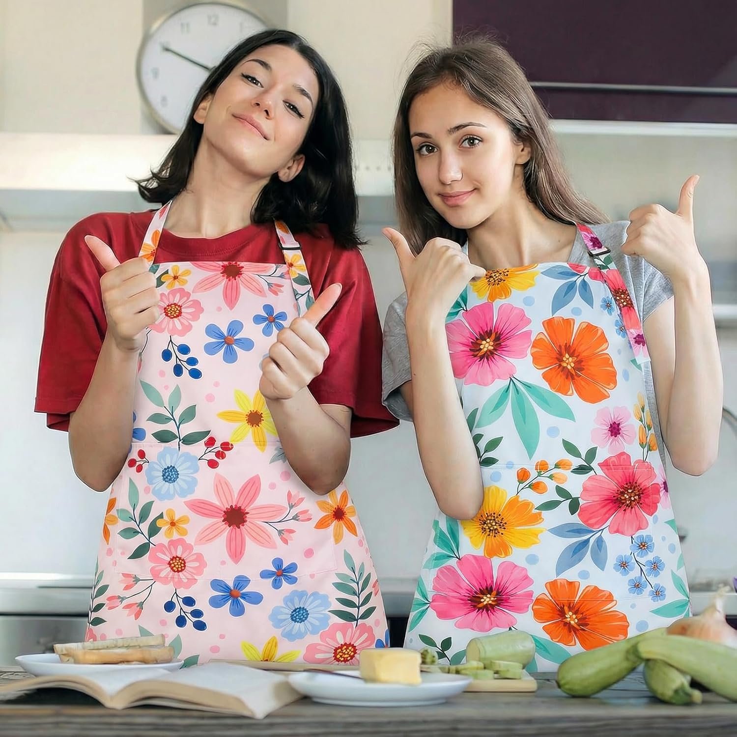 2 Pack Floral Apron for Women with Pockets, Adjustable Kitchen Chef Apron for Cooking, Baking, Gardening, Crafting - Image 6