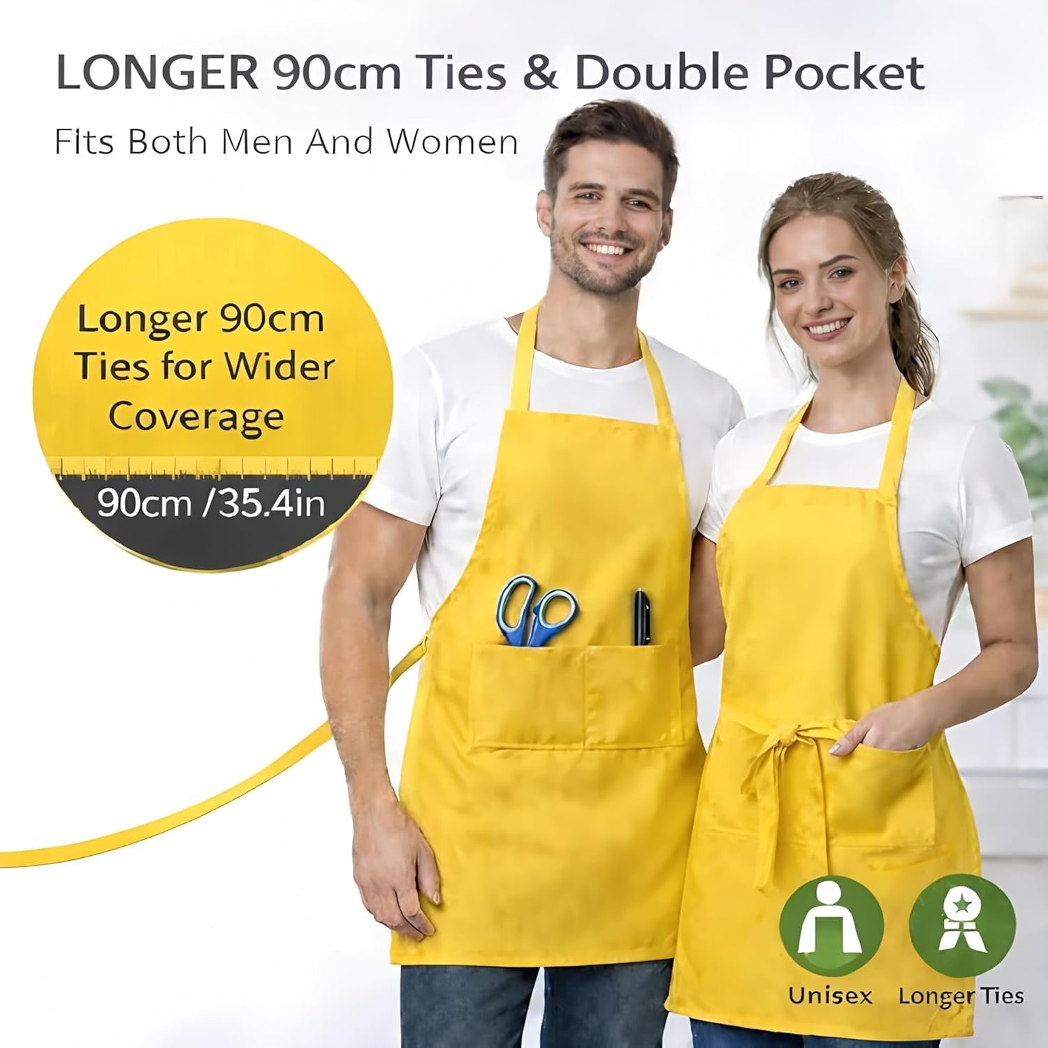 8 Pack Aprons Bulk with Pockets, Unisex Apron with Extra Long Ties for Chef, Cooking Classes, Painting, BBQ - Image 4