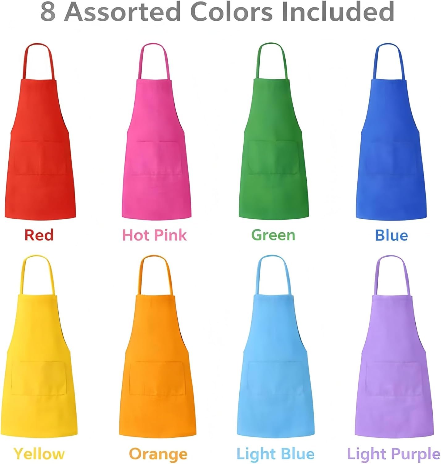 8 Pack Aprons Bulk with Pockets, Unisex Apron with Extra Long Ties for Chef, Cooking Classes, Painting, BBQ - Image 5