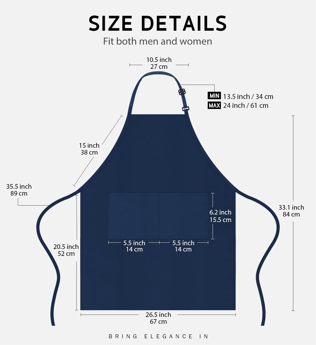 Syntus Apron for Men Women, Adjustable Cooking Kitchen Chef Aprons with 2 Pockets - Image 2